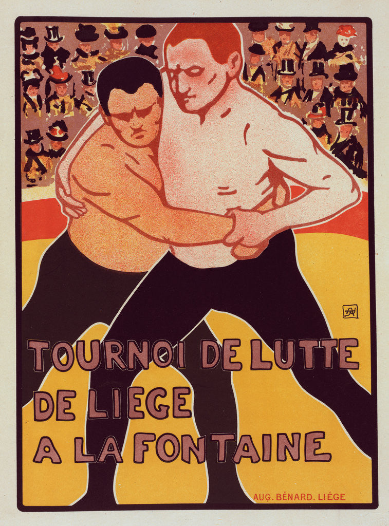 Detail of Belgium poster for Tournoi de Lutte, de Liege a la Fontaine by Armand Rassenfosse