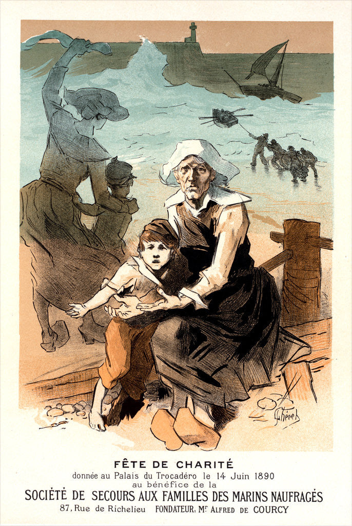 Detail of Poster for une fête de charité au bénéfice de la Société de Secours aux Familles des Marins naufragés by Jules Chéret