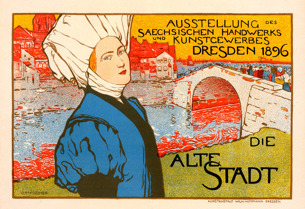 Detail of German Poster for l'Exposition saxonne commerciale et artistique de Dresde en 1896, la Vielle Ville by Otto Fischer