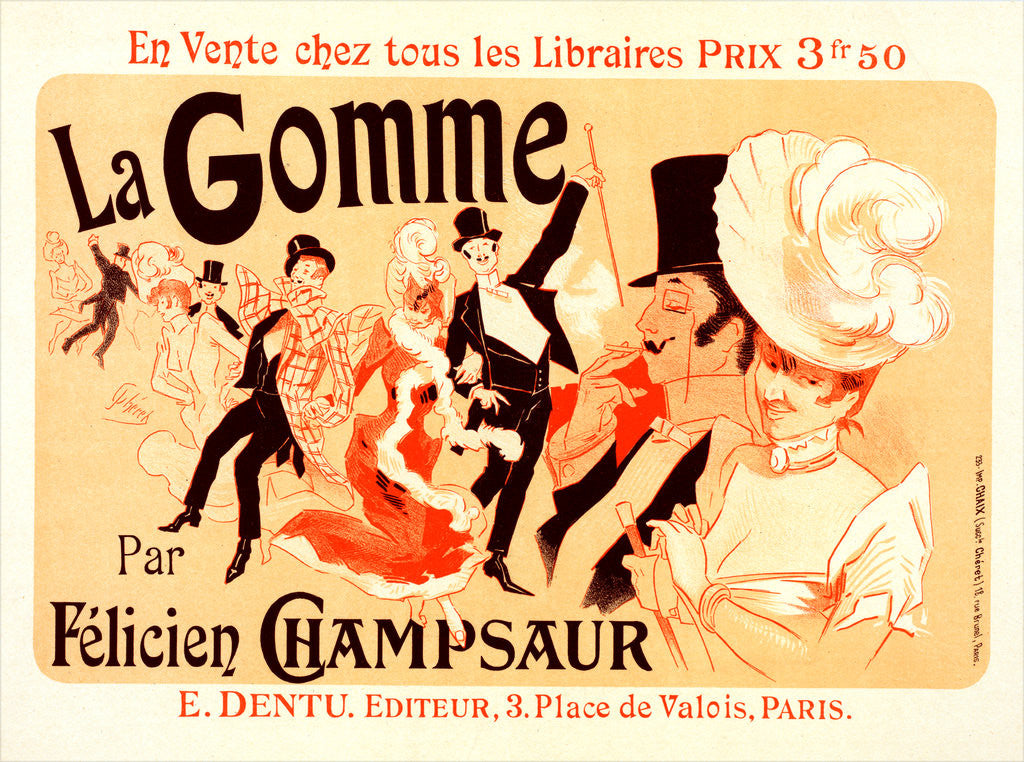 Detail of Poster for la Gomme. novel by by Felicien Champsaur 1858–1934 by Jules Chéret