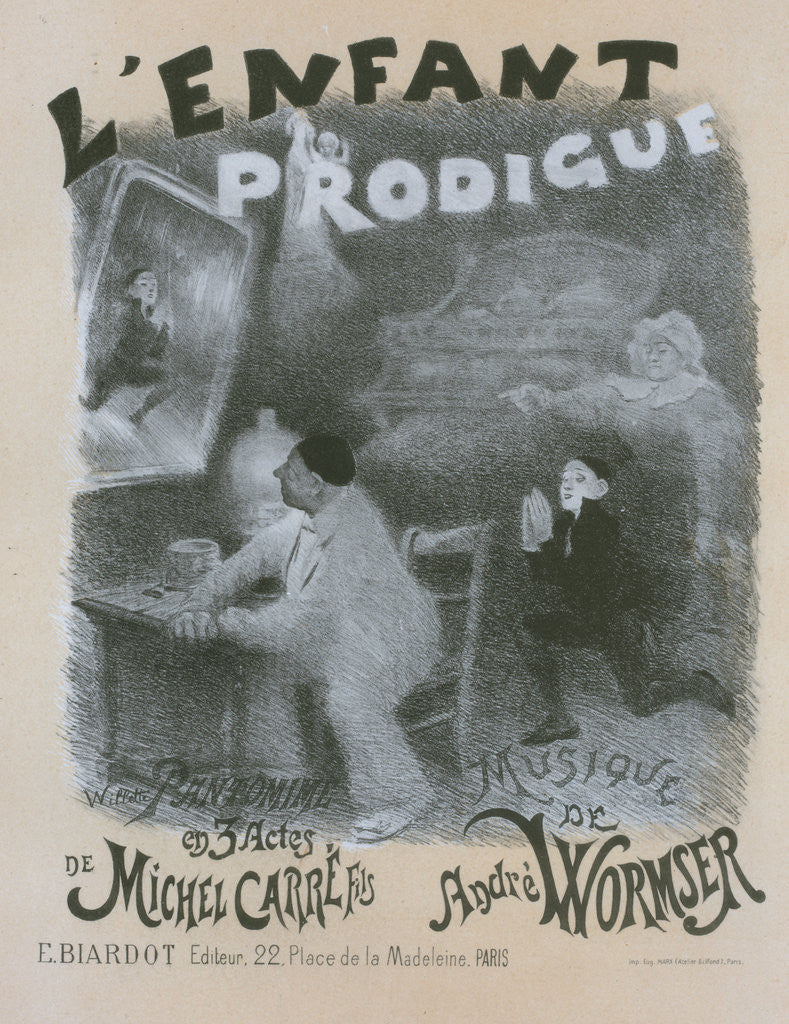 Detail of Poster for la pantomime l'Enfant prodigue. Le Retour de l'Enfant Prodigue. (Acte III, Scène V.) by Adolphe Willette