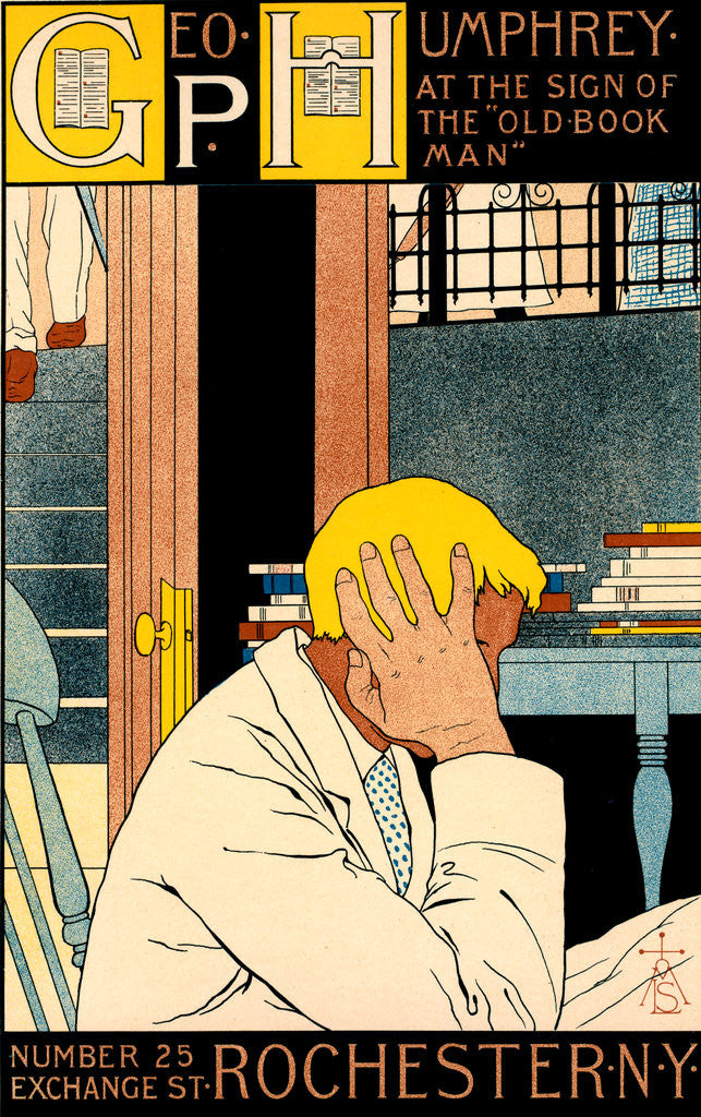 Detail of American poster for la librairie The Old Book Man by M. Louise Stowell