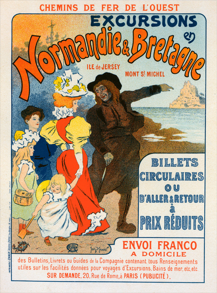 Detail of Poster for la Compagnie des Chemins de fer de l'Ouest, Excursions en Normandie et Bretagne by Georges Meunier