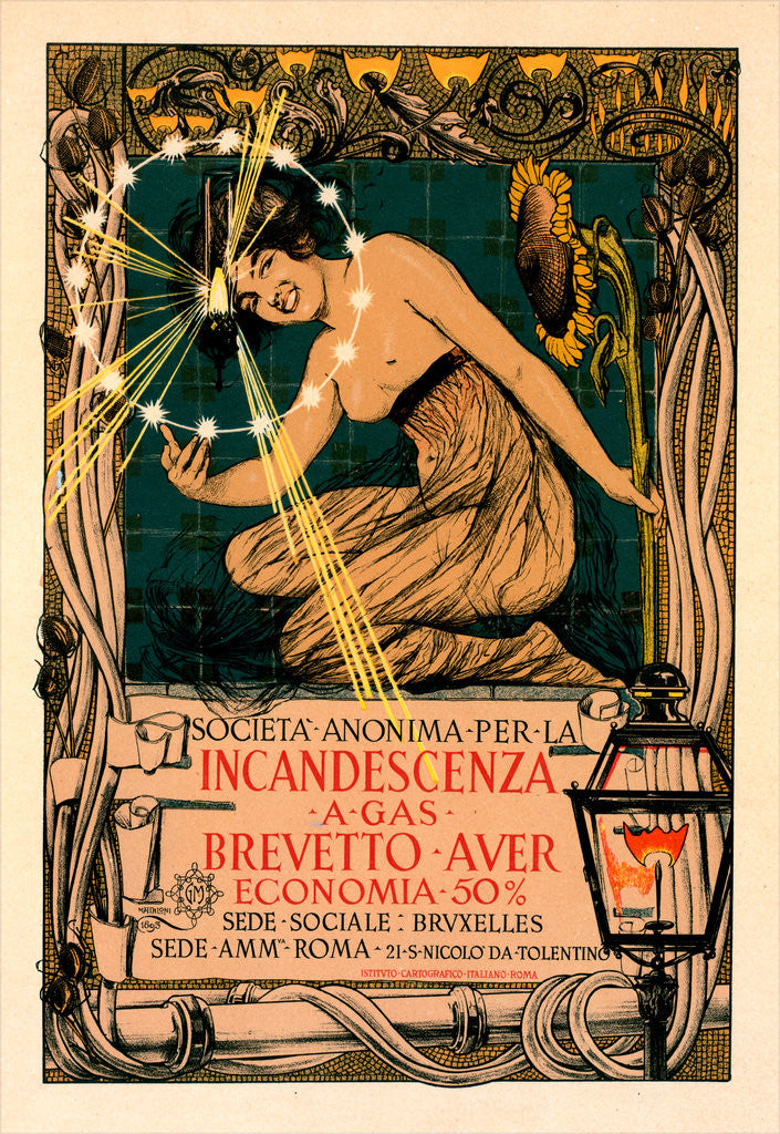 Detail of Italian poster for l' Incandescence par le Gaz, Système Auer by Giovanni Maria Mataloni