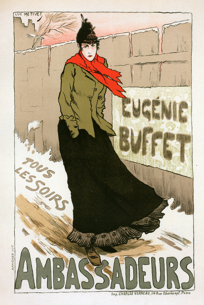 Detail of Poster for le Concert des Ambassadeurs, Eugénie Buffet by Lucien Marie François Métivet