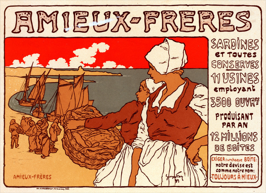Detail of Poster for les Sardines Amieux by Georges Fay