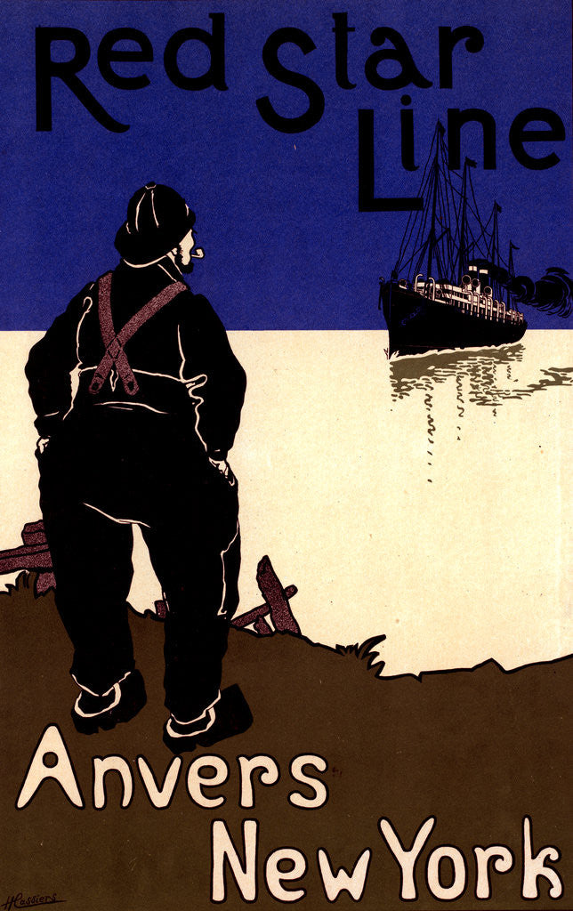 Detail of Belgian poster Red Star Line. From Antwerp to New York by Henry Cassiers