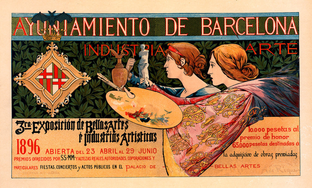 Detail of Spanish poster for la Triosième Exposition de Barcelone by Alexandre de Riquer
