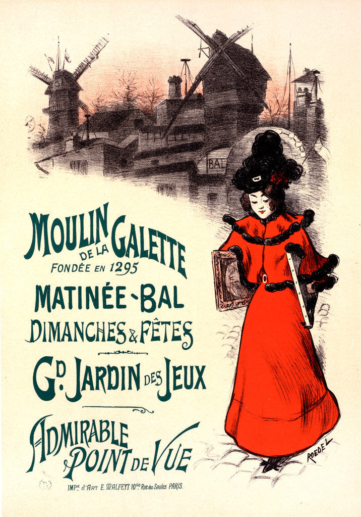 Detail of Poster for le Moulin de la Galette. Auguste by Roedel