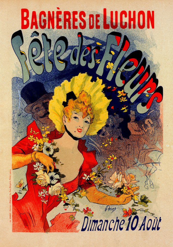 Detail of Poster for Fête des Fleurs de Bagnères-de-Luchon. Flower festival in August by Jules Chéret