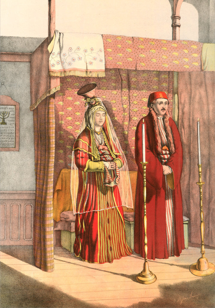 Detail of Jewish marriage, Travels through Turkey 1862 by Henry J. Van Lennep