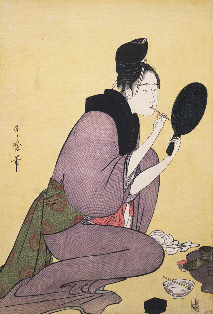 Detail of Kuchi-beni,Painting the lips by Utamaro Kitagawa