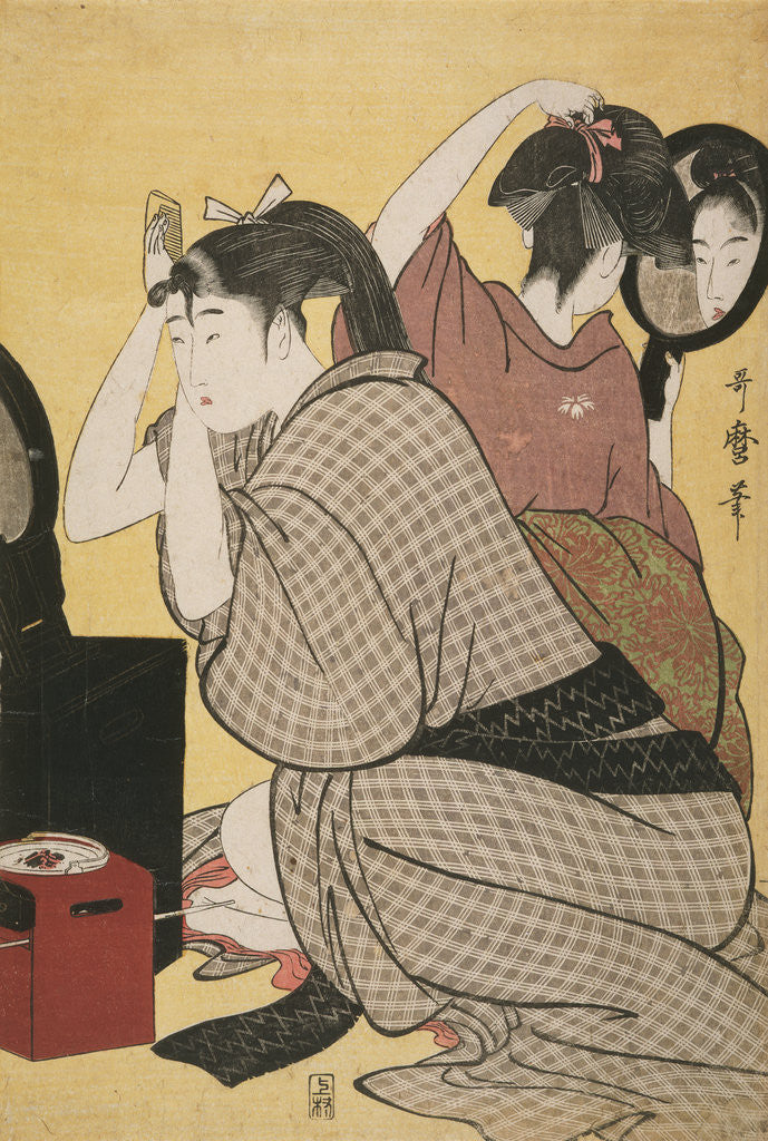Detail of Kami-yui, Dressing the hair by Utamaro Kitagawa