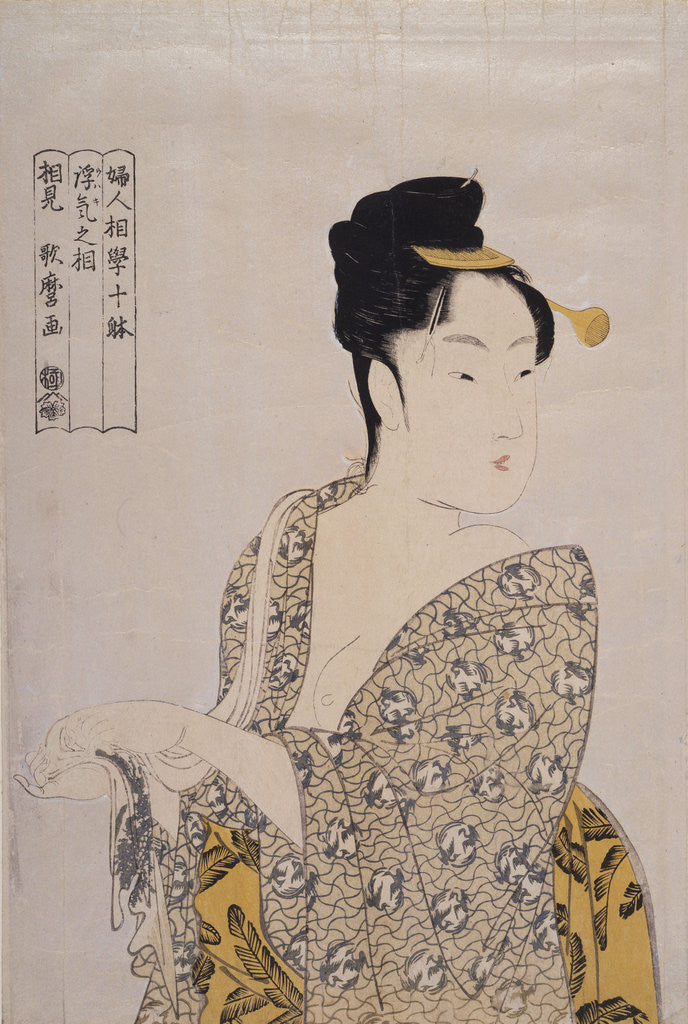 Detail of Uwaki no sô, The fancy-free type. Collection Fujin sôgaku juttai, Ten types in the physiognomic study of women by Utamaro Kitagawa