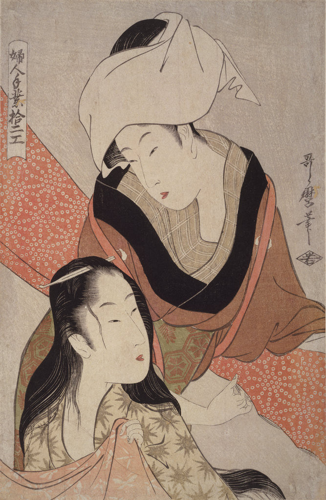 Detail of Shinshi-bari, Cloth-stretcher by Utamaro Kitagawa