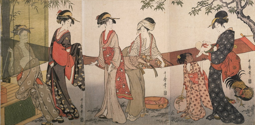 Detail of Arai-bari, Washing and stretching cloth by Utamaro Kitagawa