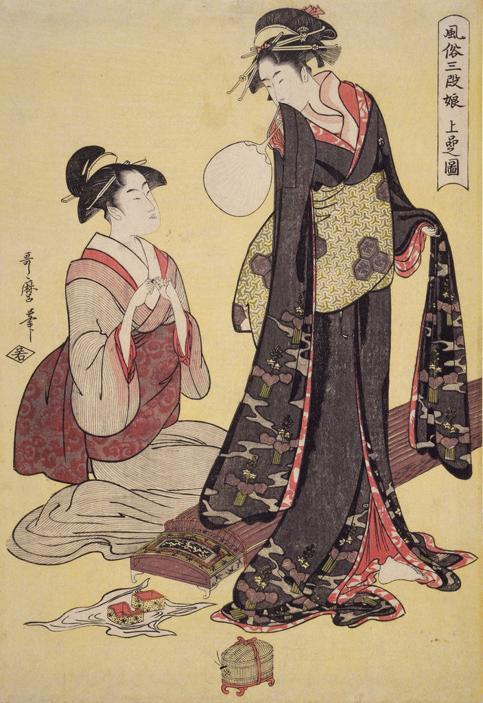 Detail of Jôbon no zu, Picture of the upper class. Fûzoku sandan musume, Three ranks of young women according to their fashions by Utamaro Kitagawa