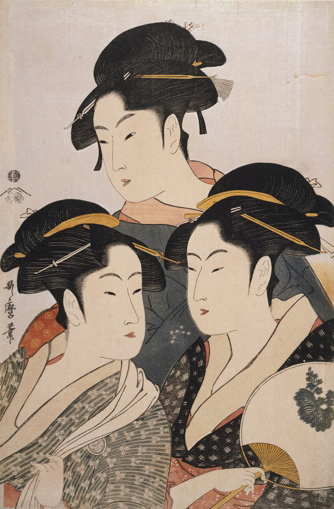 Detail of Tôji san bijin, Three beauties of the present day by Utamaro Kitagawa