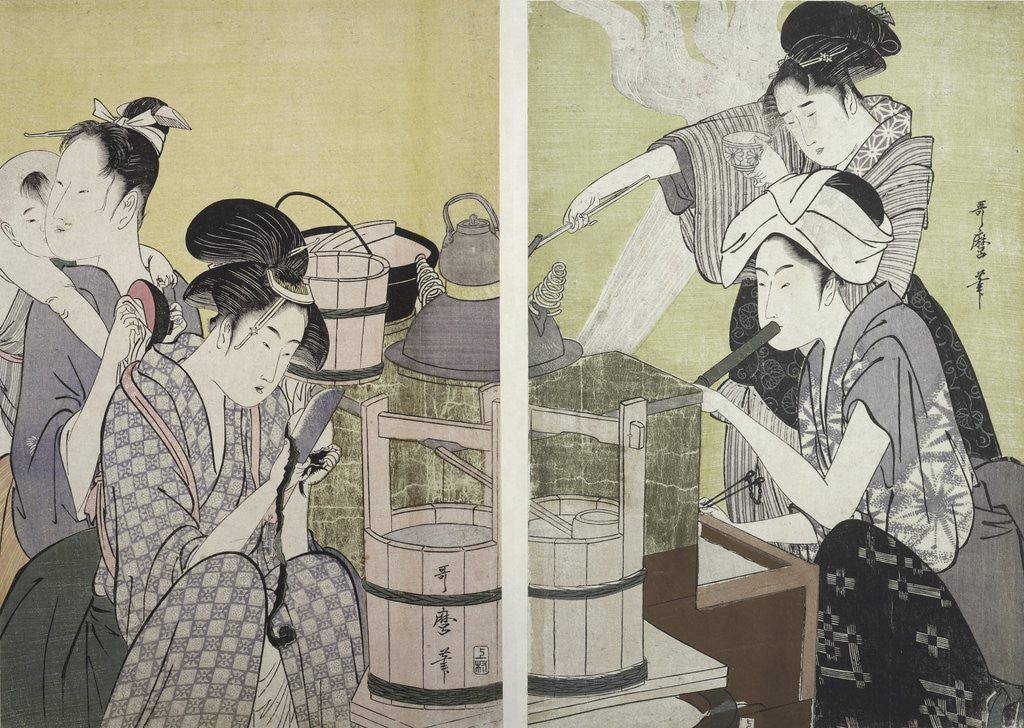 Detail of Daidokoro, Kitchen scene by Utamaro Kitagawa