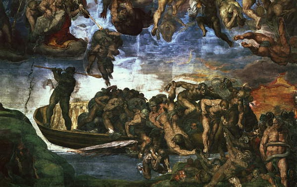 Detail of Last Judgement: detail from the bottom right corner, Sistine Chapel by Michelangelo Buonarroti