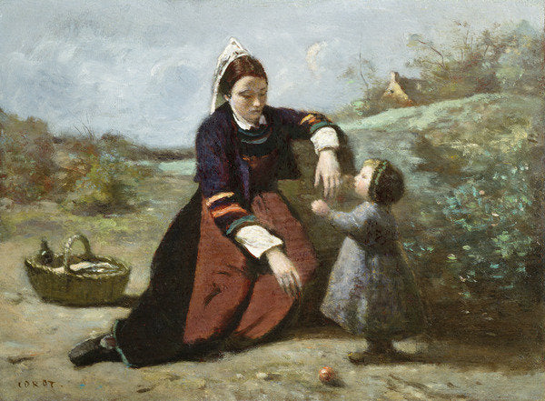 Detail of Breton Woman and her Little Girl, 1855-65 by Jean Baptiste Camille Corot