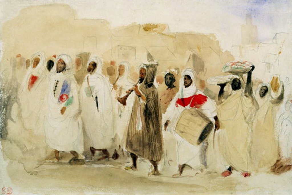 Detail of Procession of Musicians in Tangier by Ferdinand Victor Eugene Delacroix