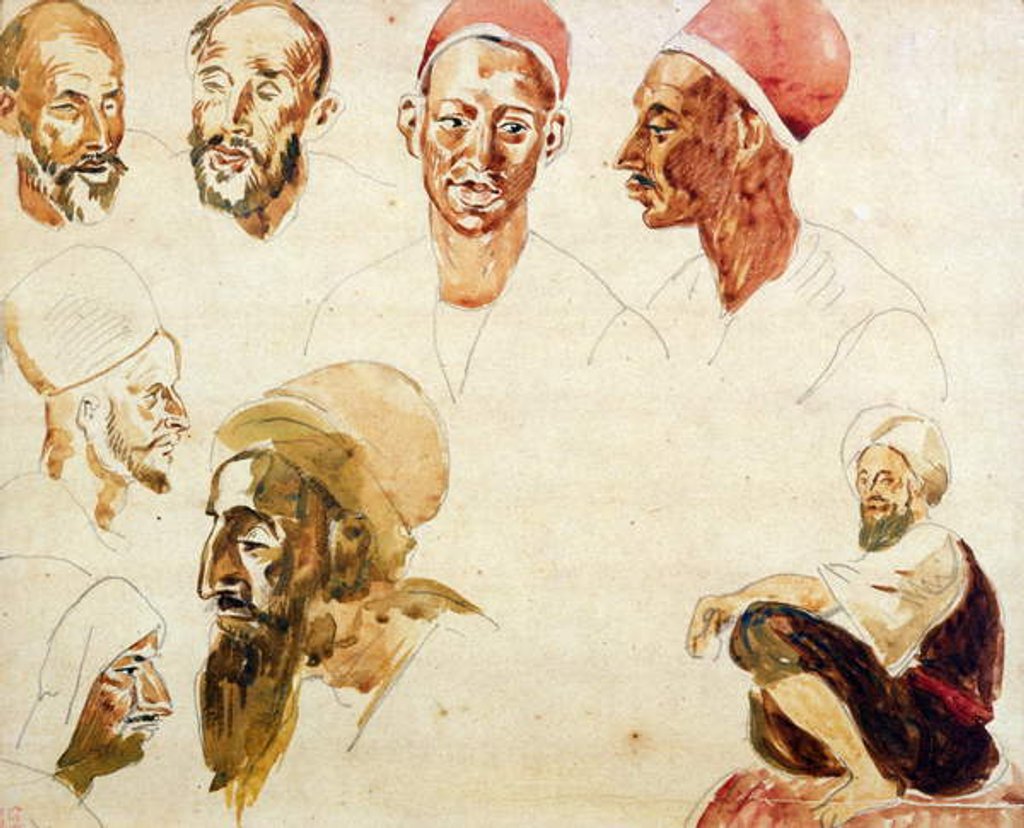Detail of Sketches of Heads by Ferdinand Victor Eugene Delacroix