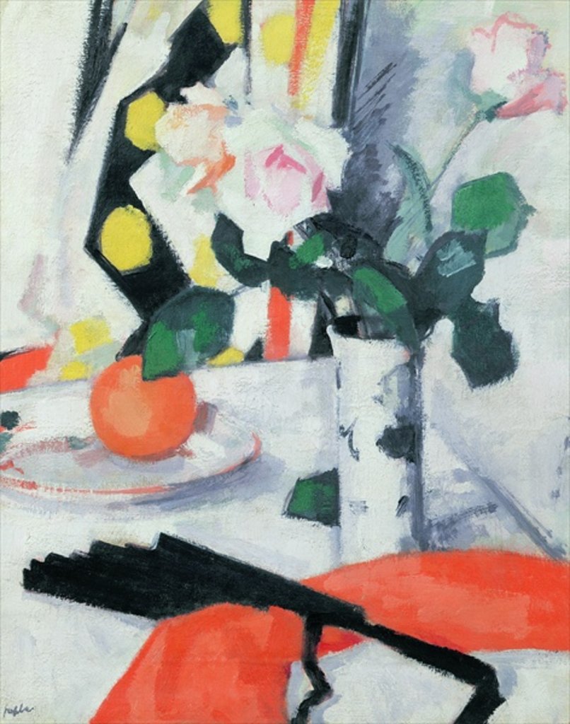 Detail of Still Life: Roses in a Chinese Vase with Black Fan, 1924 by Samuel John Peploe