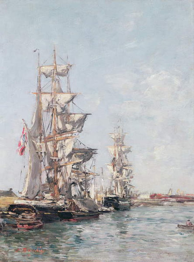 Detail of Three-masted Boats at the Quay in Deauville Harbour, c.1888-89 by Eugene Louis Boudin