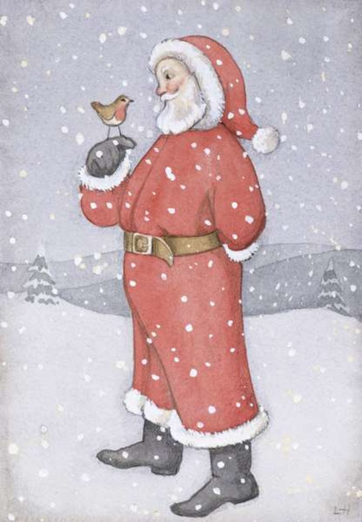 Detail of Father Christmas and a Robin by Lavinia Hamer