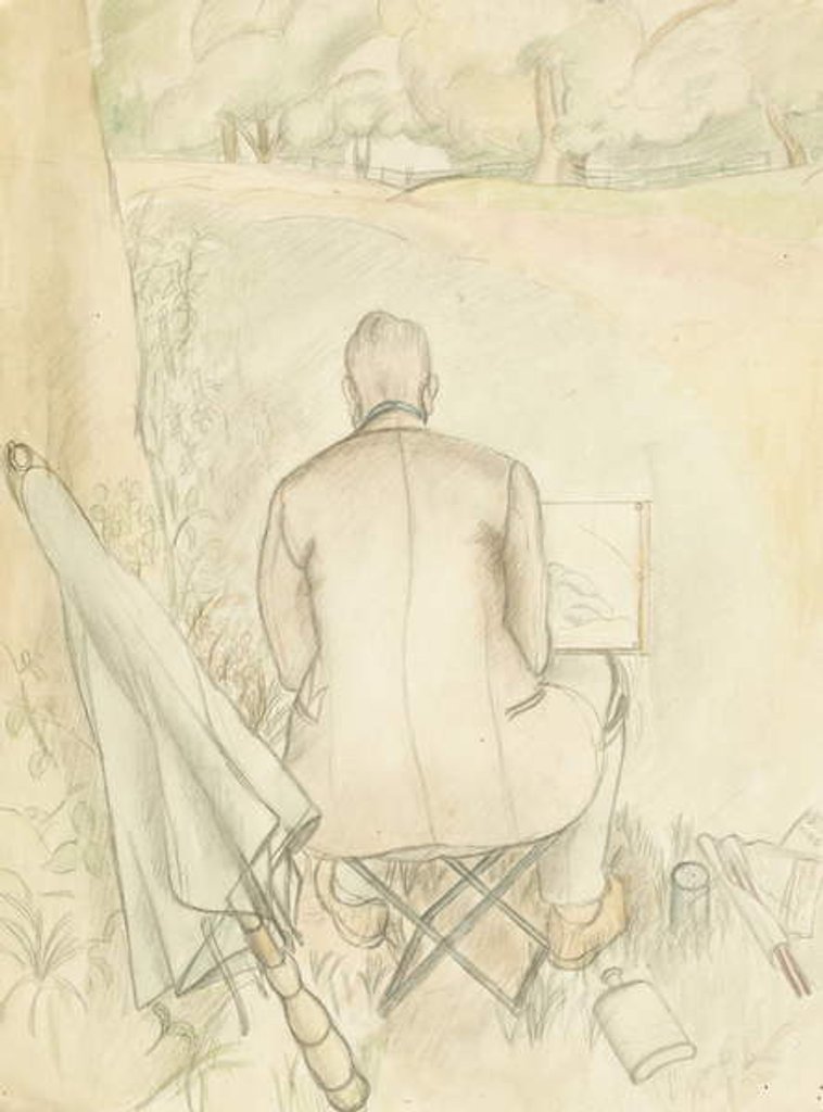 Detail of Portrait of the artist's husband, Reginald Brill, sketching, c.1930 by Rosalie Brill