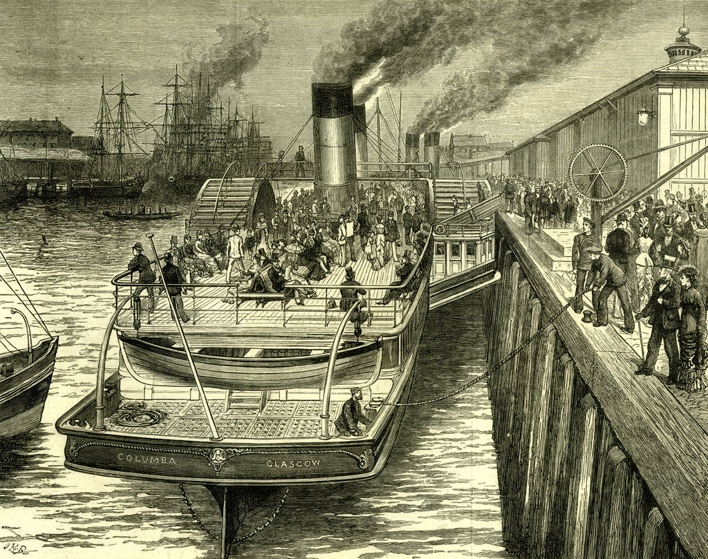 Detail of Glasgow Broomielaw UK 1880. Early Morning Departure of the Highland Steamer Columba by Anonymous
