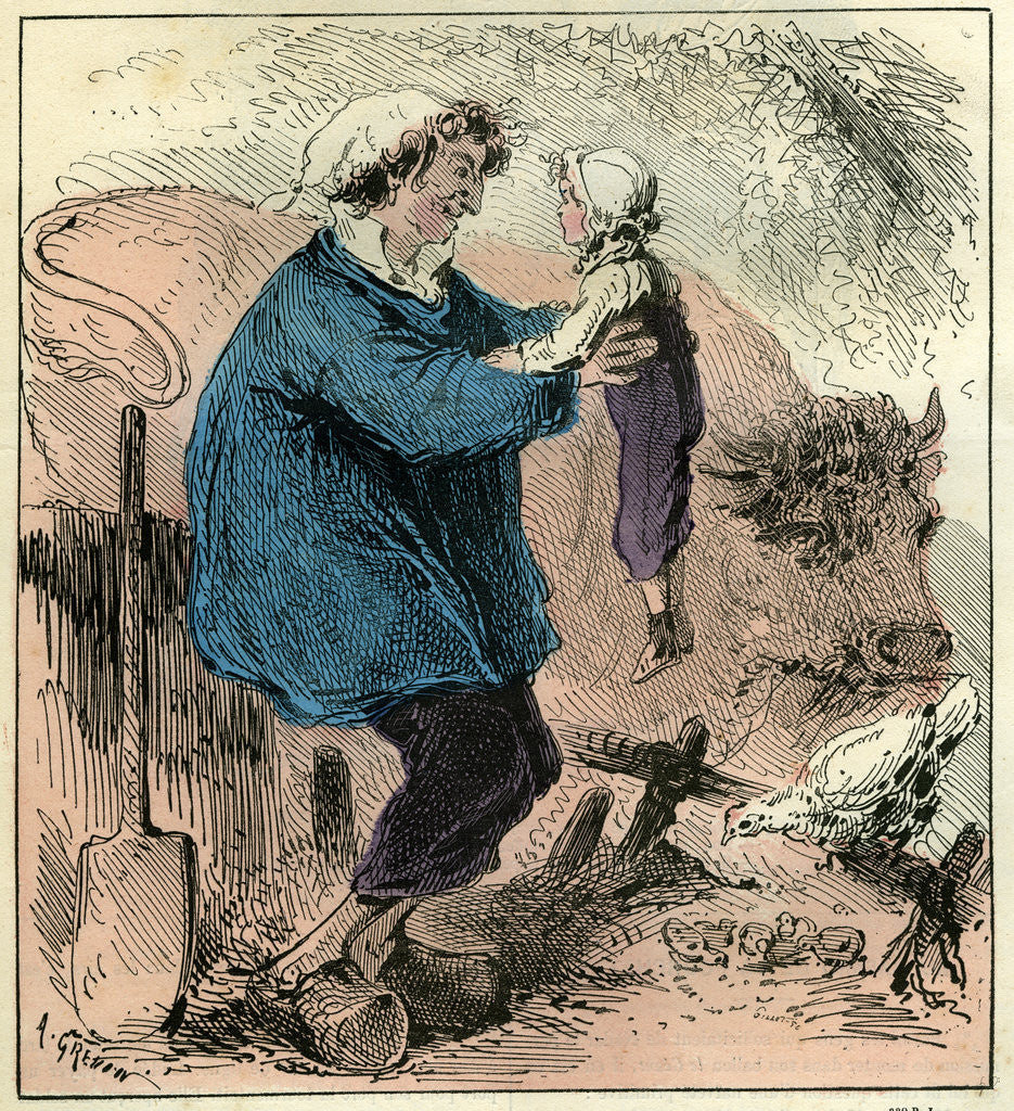 Detail of Farmer Child 19th Century Chicken Spade Country Side France by Anonymous