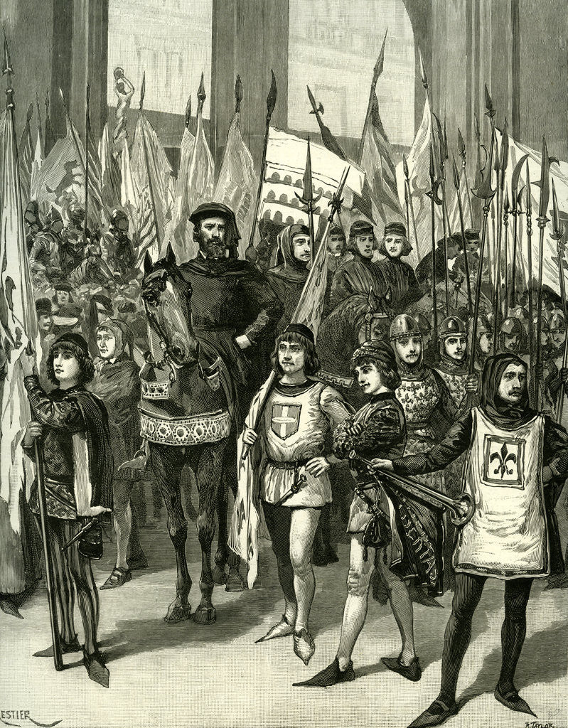 Detail of Florence Festvals 1887 Historical Procession the Conte Verde Meeting the Gonfaloniere in the Piazza Della Signoria by Anonymous