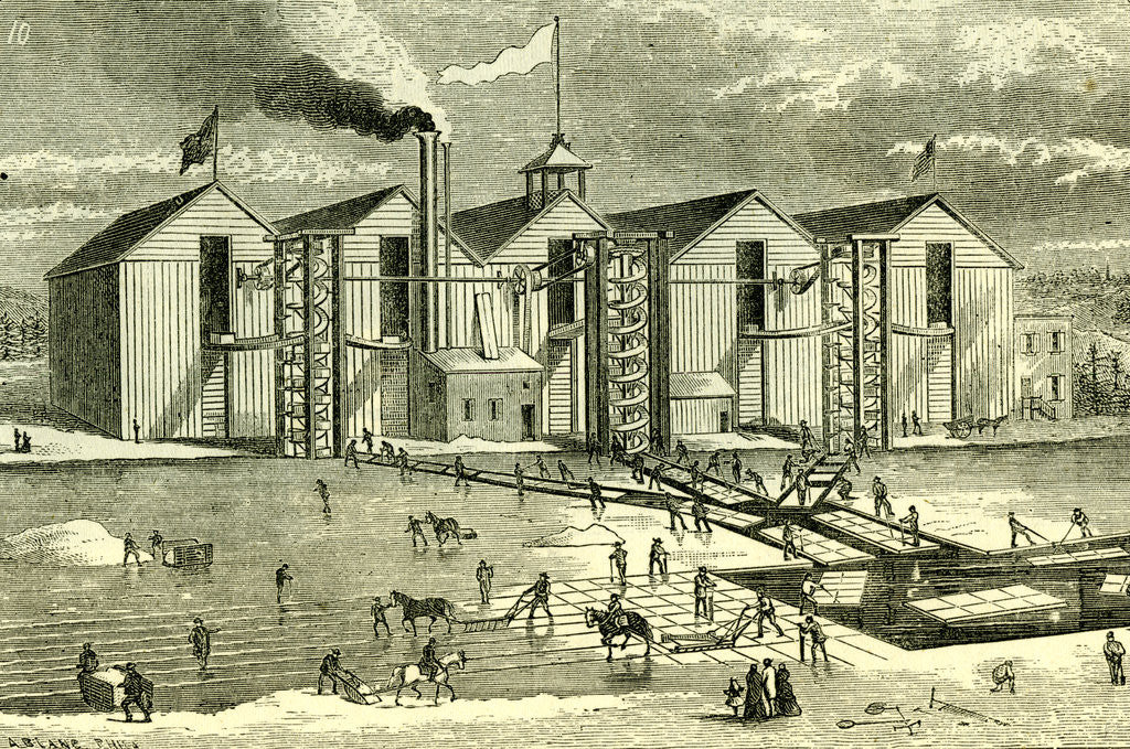 Detail of Ice Industry U.S.A. 1881 Winter View Vertical Ice Screw Elevator Practical Operation by Anonymous