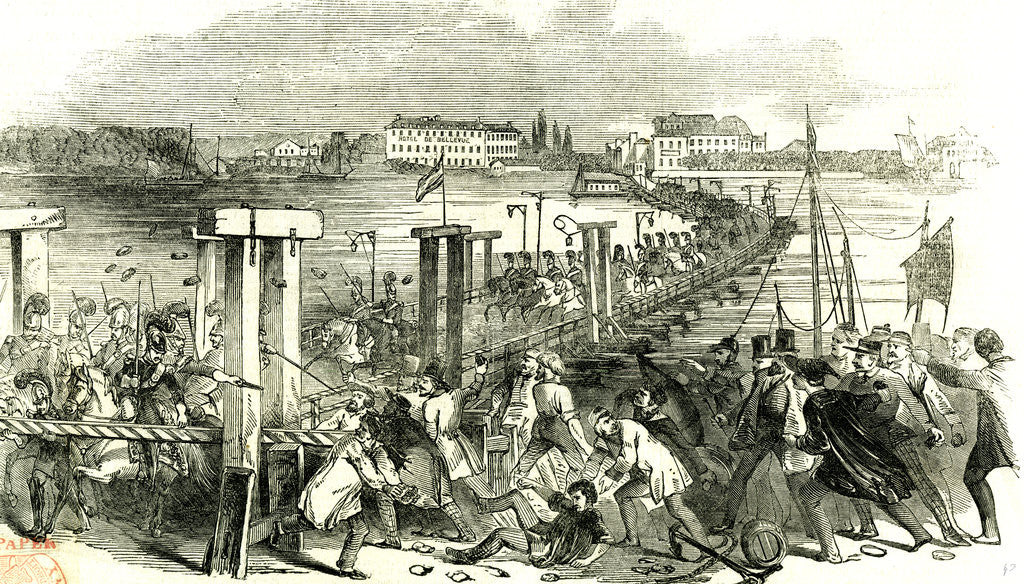 Detail of Cologne Köln 1846 the Charge of Cavalry Across the Bridge of Boats During the Riot at Cologne. by Anonymous