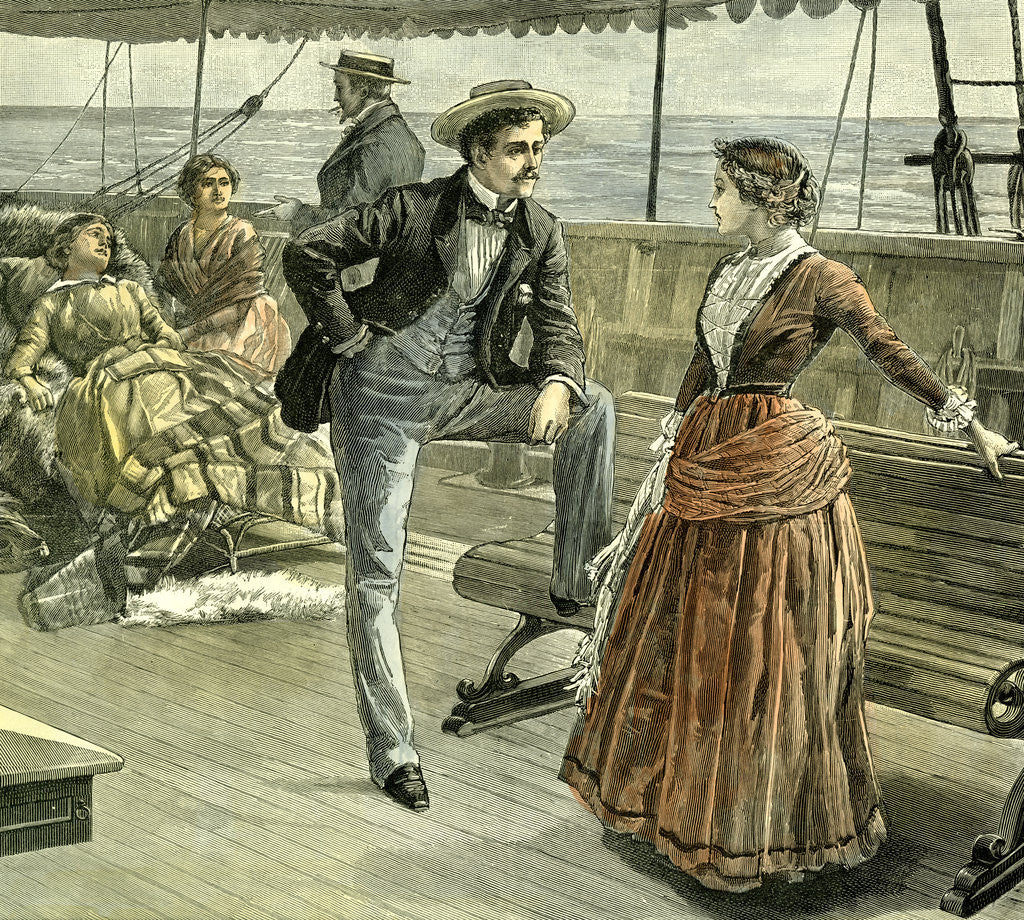 Detail of Talk on the Vessel 1887 Man Woman Lady Gentleman Ladies Ship Boat by Anonymous