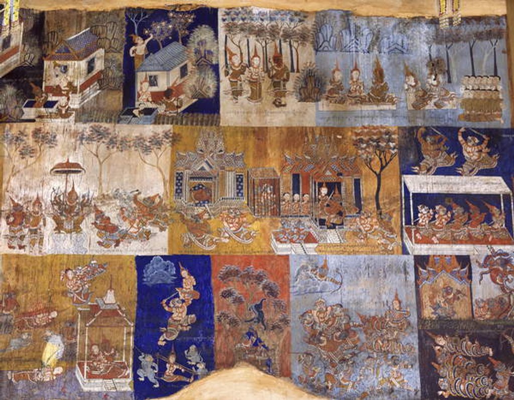 Detail of Temple murals by Cambodian School