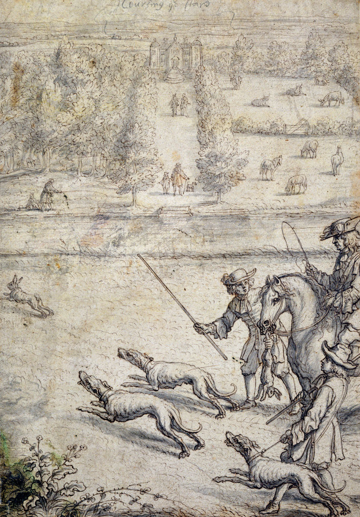 Detail of Coursing the Hare, illustration to Richard Blome's 'The Gentleman's Recreation' pub. 1686 by Francis Barlow
