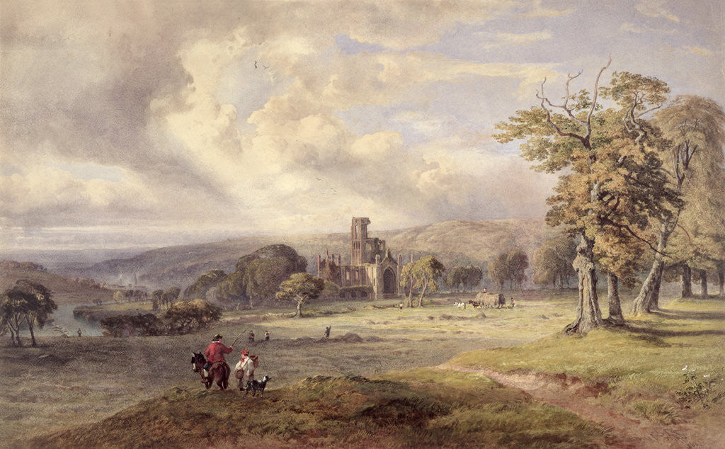 Detail of View of Kirkstall Abbey, Leeds, 1860 by George Arthur Fripp