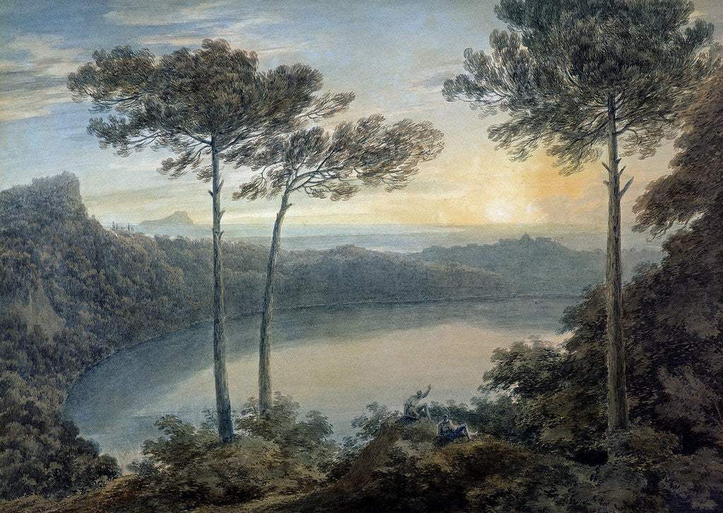 Detail of Lake Albano and Castel Gandolfo by John Robert Cozens