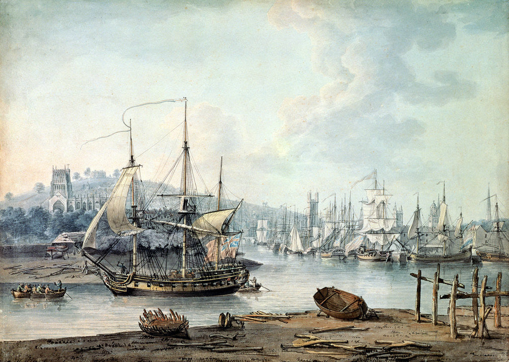 Detail of Towing a Warship out of Bristol Harbour, 1783 by Nicholas Pocock