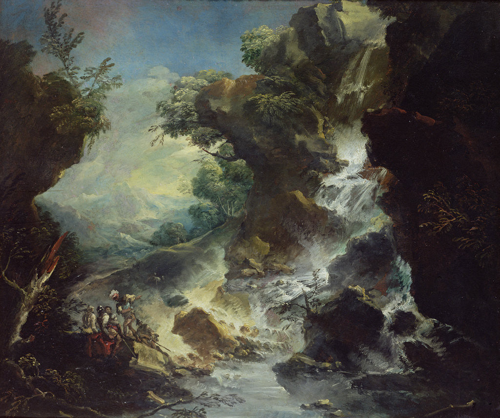 Detail of Landscape with Waterfall, c.1700-07 by Antonio Marini