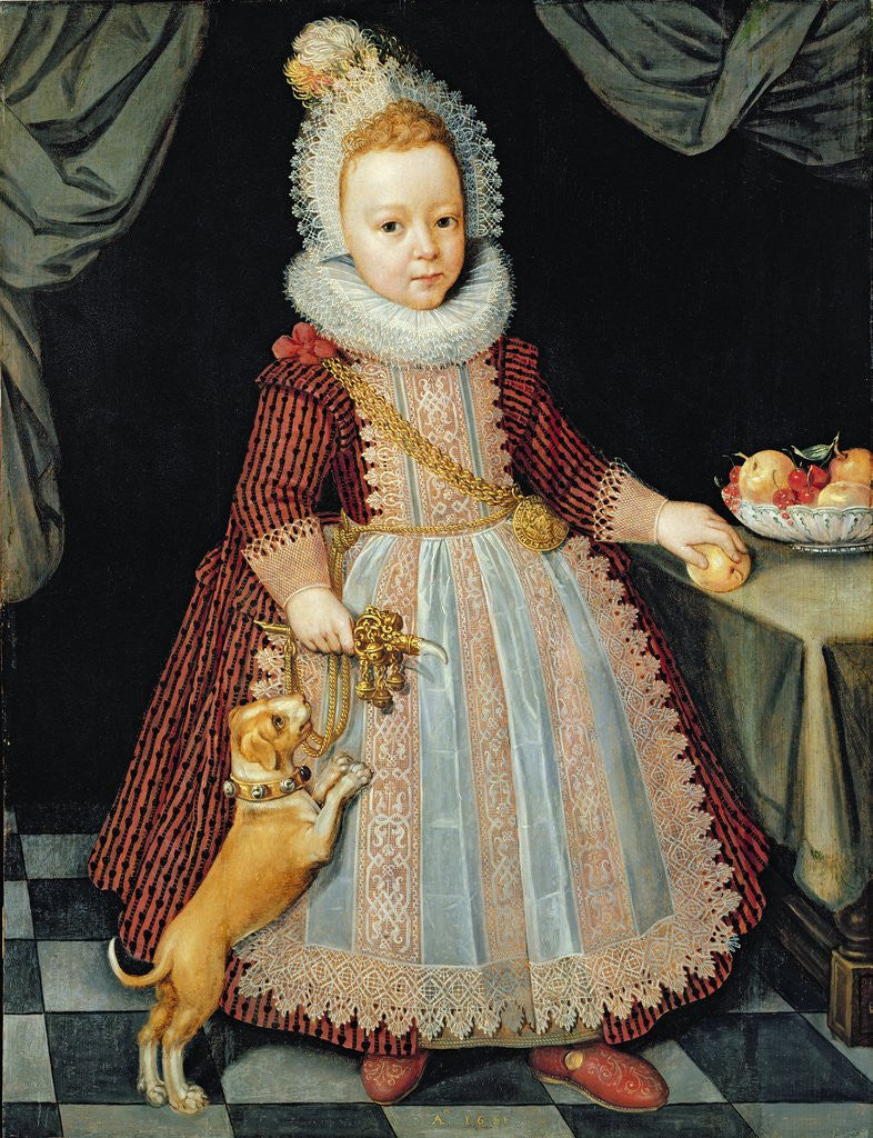 Detail of Portrait of a Child with a Rattle, 1611 by Paul van Somer