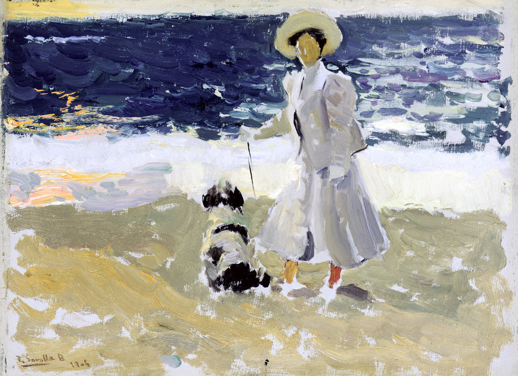 Detail of Lady and Dog on the Beach, 1906 by Joaquin Sorolla y Bastida