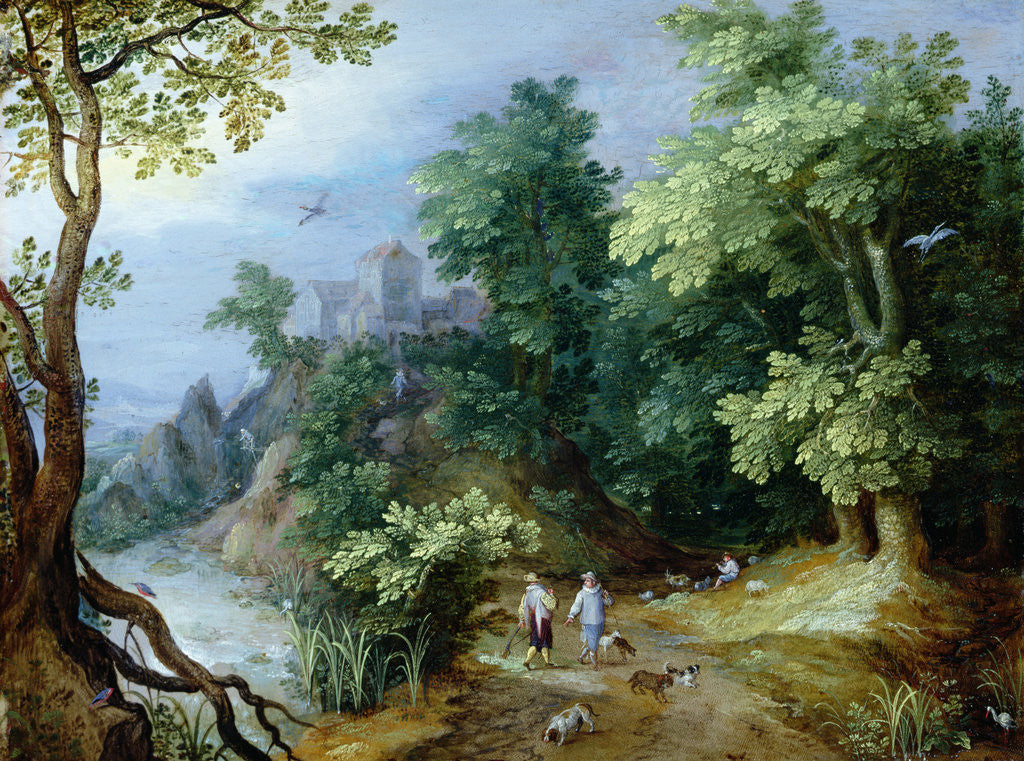 Detail of Landscape with Sportsmen and Dogs by Paul Brill or Bril