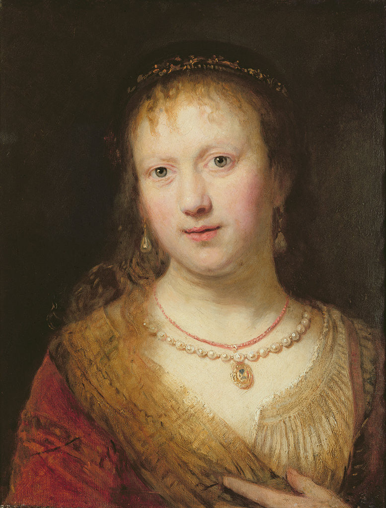 Detail of Portrait of Saskia, after a painting by her husband Rembrandt Harmens. van Rign by Johann Andreas Joseph Francke