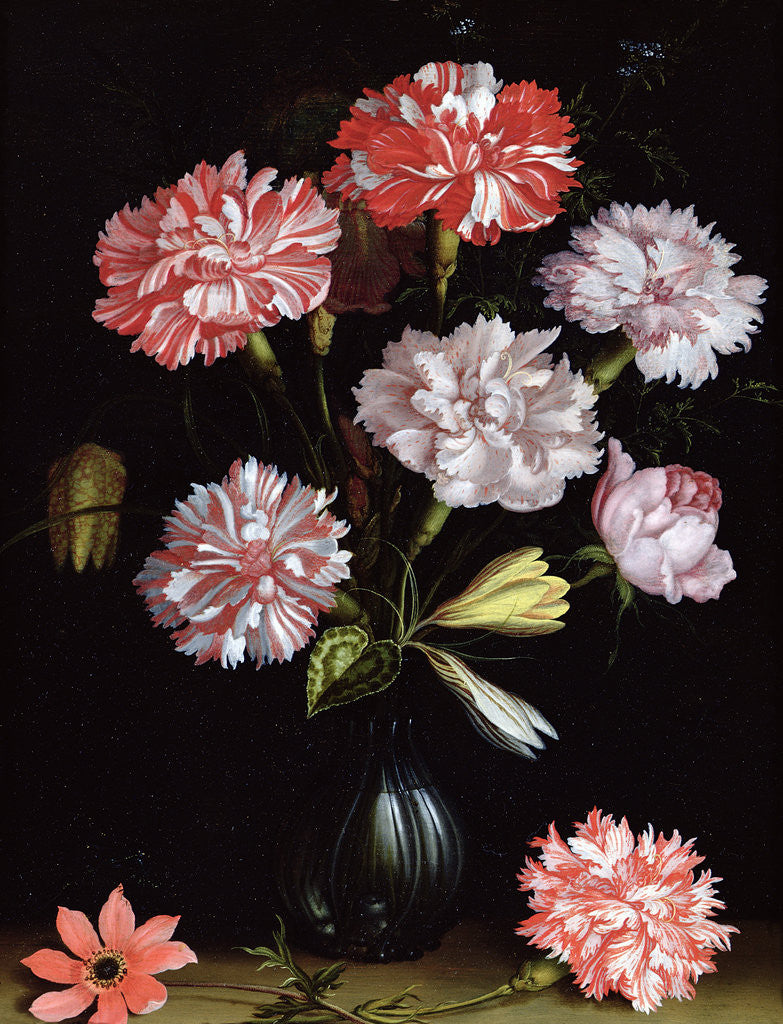 Detail of Floral Study: Carnations in a Vase by Balthasar van der Ast