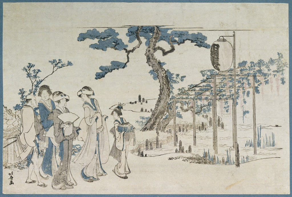 Detail of Ladies Visiting the Wisteria Gardens at Kameido by Katsushika Hokusai
