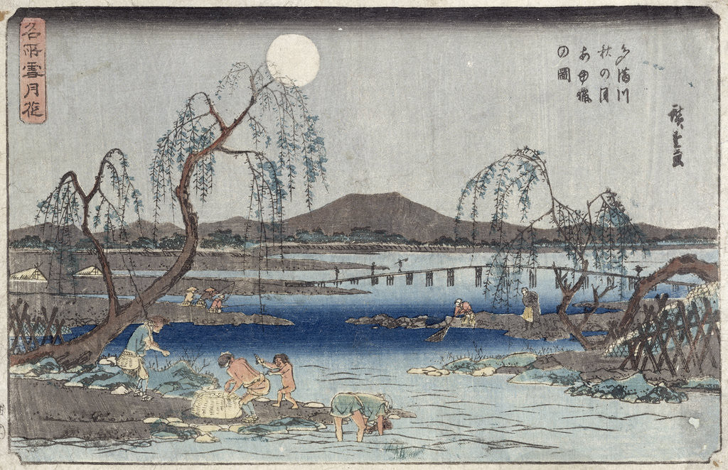 Detail of Catching Fish by Moonlight on the Tama River, from a series 'Snow, Moon and Flowers' by Ando or Utagawa Hiroshige